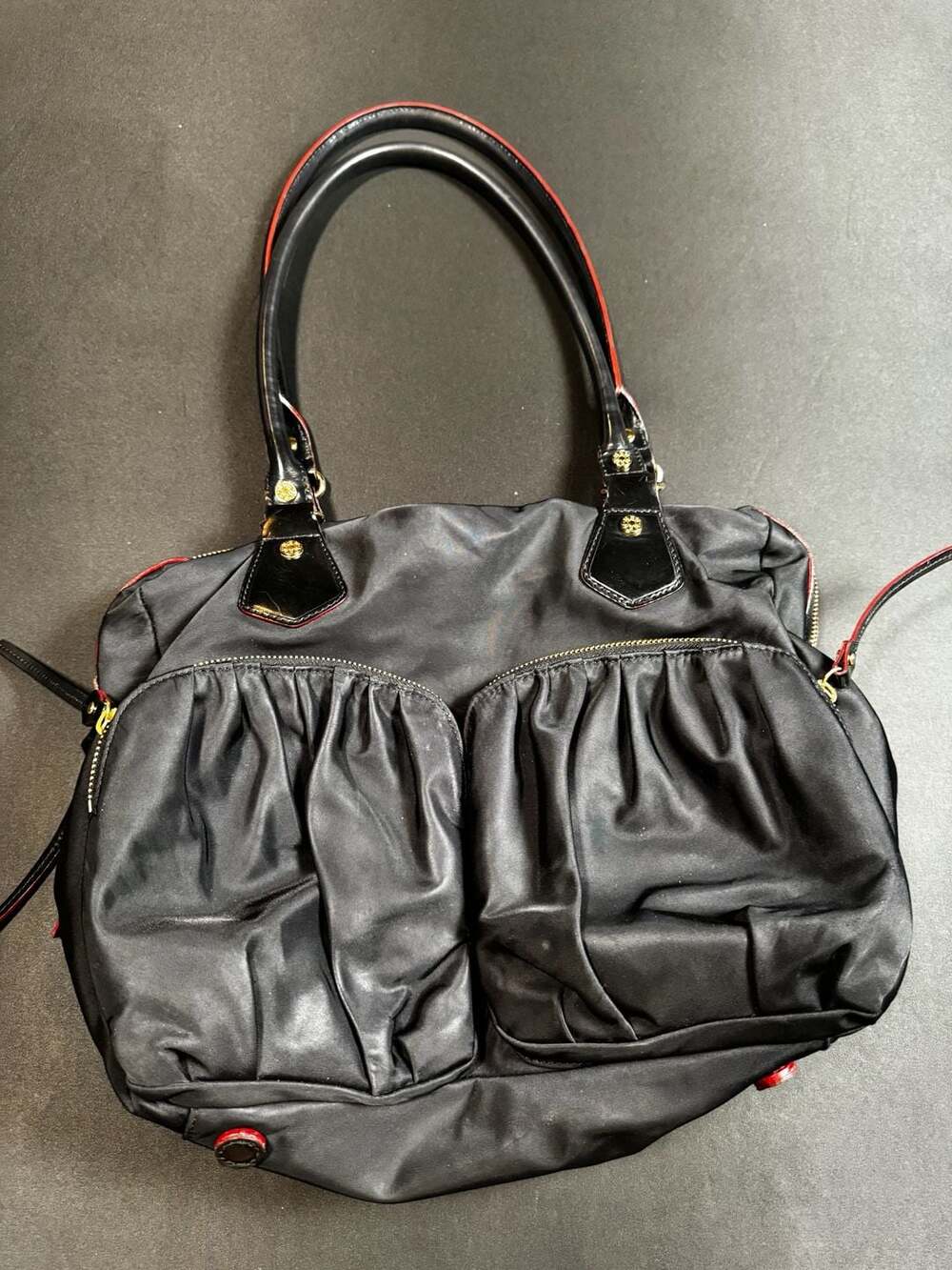 MZ Wallace Black Nylon Satchel Handbag with Dual Exterior Pockets